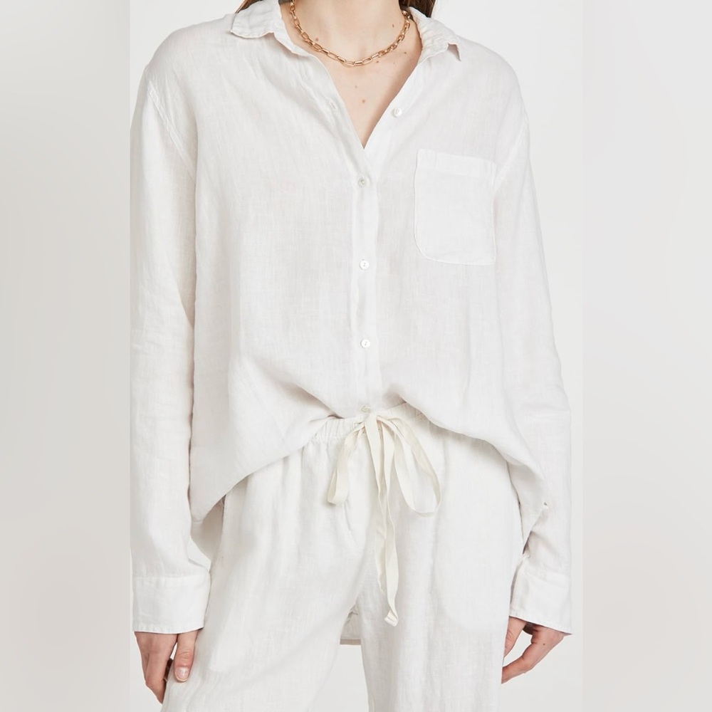 Velvet Off  White Linen Button-Up Shirt